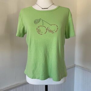Kim & Cami - Y2K Green Embellished Cherry Baby Tee Sm